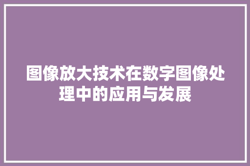 图像放大技术在数字图像处理中的应用与发展