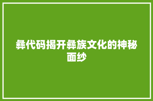 彝代码揭开彝族文化的神秘面纱