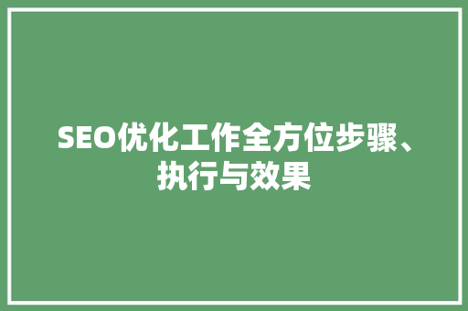 SEO优化工作全方位步骤、执行与效果