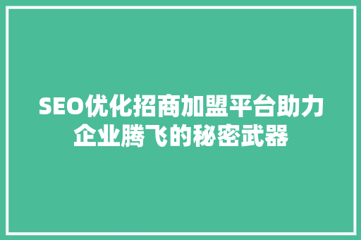 SEO优化招商加盟平台助力企业腾飞的秘密武器