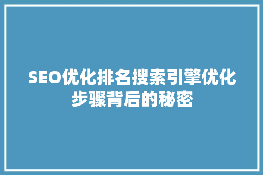 SEO优化排名搜索引擎优化步骤背后的秘密