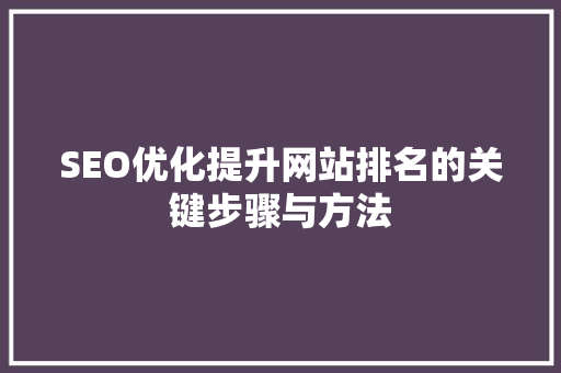 SEO优化提升网站排名的关键步骤与方法