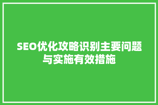 SEO优化攻略识别主要问题与实施有效措施