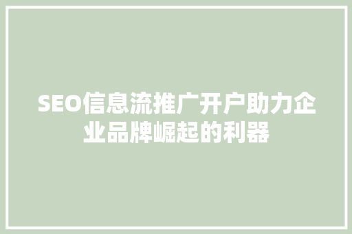SEO信息流推广开户助力企业品牌崛起的利器