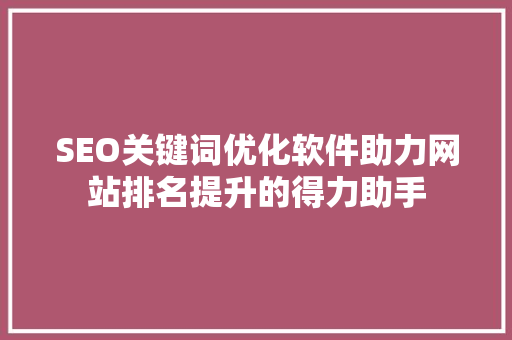SEO关键词优化软件助力网站排名提升的得力助手