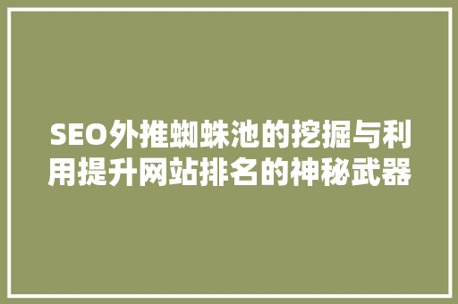 SEO外推蜘蛛池的挖掘与利用提升网站排名的神秘武器