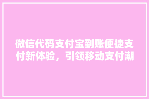 微信代码支付宝到账便捷支付新体验，引领移动支付潮流