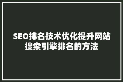 SEO排名技术优化提升网站搜索引擎排名的方法