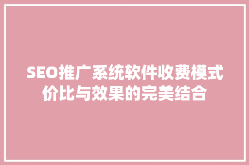 SEO推广系统软件收费模式价比与效果的完美结合