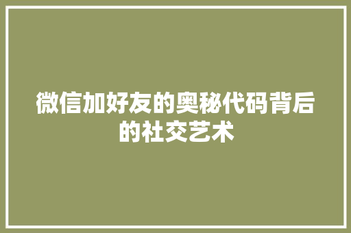 微信加好友的奥秘代码背后的社交艺术