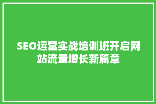 SEO运营实战培训班开启网站流量增长新篇章
