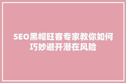 SEO黑帽旺客专家教你如何巧妙避开潜在风险  第1张