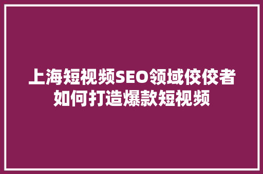 上海短视频SEO领域佼佼者如何打造爆款短视频