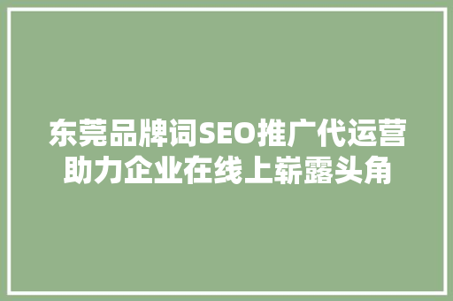 东莞品牌词SEO推广代运营助力企业在线上崭露头角