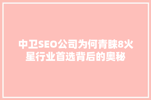中卫SEO公司为何青睐8火星行业首选背后的奥秘