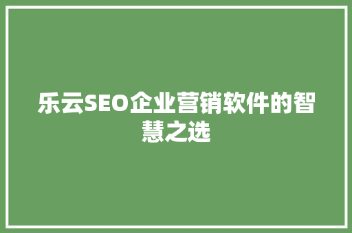 乐云SEO企业营销软件的智慧之选
