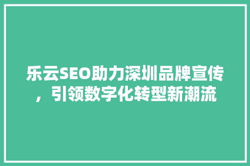 乐云SEO助力深圳品牌宣传，引领数字化转型新潮流
