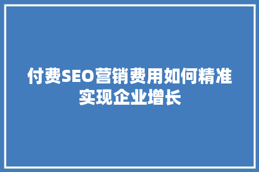付费SEO营销费用如何精准实现企业增长