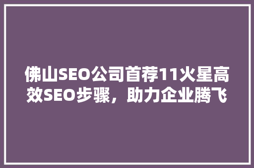 佛山SEO公司首荐11火星高效SEO步骤，助力企业腾飞