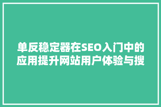 单反稳定器在SEO入门中的应用提升网站用户体验与搜索引擎排名
