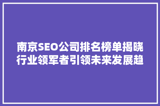 南京SEO公司排名榜单揭晓行业领军者引领未来发展趋势