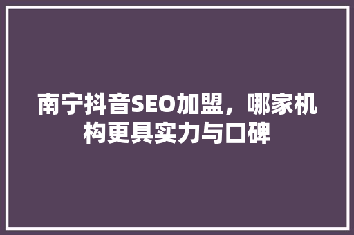 南宁抖音SEO加盟，哪家机构更具实力与口碑