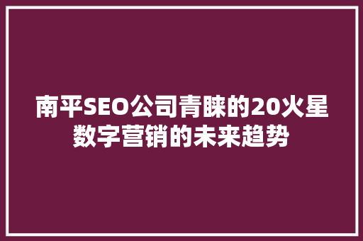 南平SEO公司青睐的20火星数字营销的未来趋势