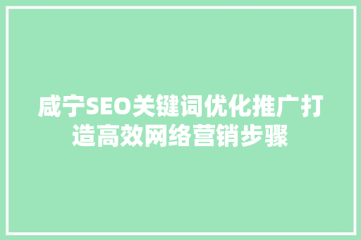 咸宁SEO关键词优化推广打造高效网络营销步骤