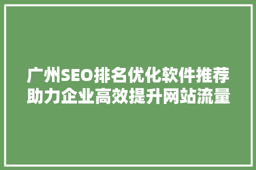 广州SEO排名优化软件推荐助力企业高效提升网站流量与转化率
