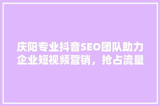 庆阳专业抖音SEO团队助力企业短视频营销，抢占流量高地