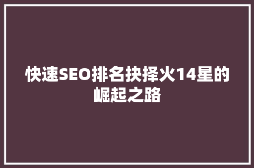 快速SEO排名抉择火14星的崛起之路