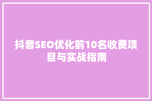 抖音SEO优化前10名收费项目与实战指南