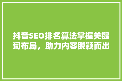 抖音SEO排名算法掌握关键词布局，助力内容脱颖而出