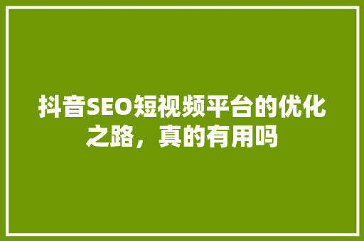 抖音SEO短视频平台的优化之路，真的有用吗