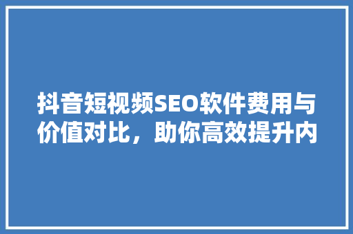 抖音短视频SEO软件费用与价值对比，助你高效提升内容曝光
