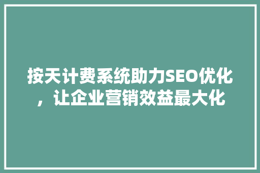 按天计费系统助力SEO优化，让企业营销效益最大化