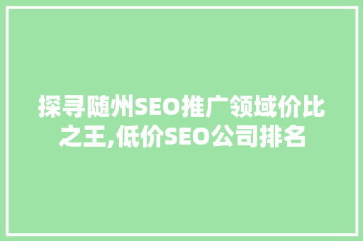 探寻随州SEO推广领域价比之王,低价SEO公司排名