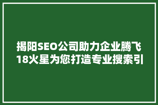 揭阳SEO公司助力企业腾飞18火星为您打造专业搜索引擎优化方法