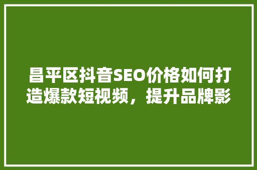 昌平区抖音SEO价格如何打造爆款短视频，提升品牌影响力