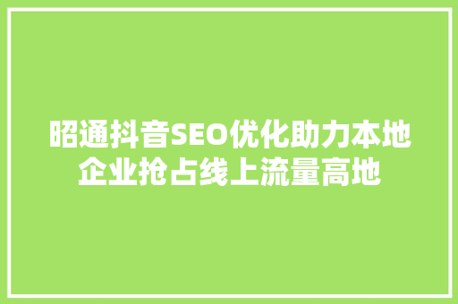 昭通抖音SEO优化助力本地企业抢占线上流量高地  第1张