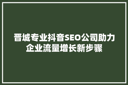晋城专业抖音SEO公司助力企业流量增长新步骤