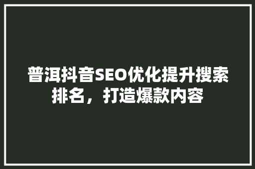 普洱抖音SEO优化提升搜索排名，打造爆款内容