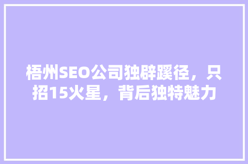 梧州SEO公司独辟蹊径，只招15火星，背后独特魅力