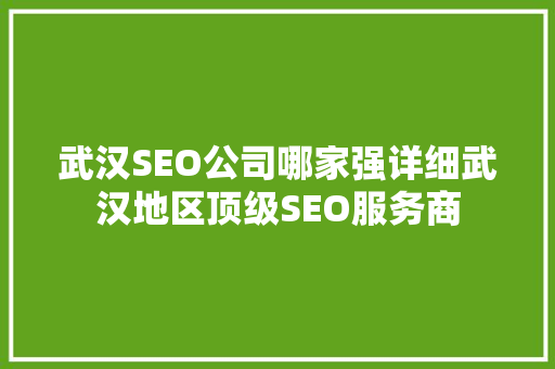 武汉SEO公司哪家强详细武汉地区顶级SEO服务商