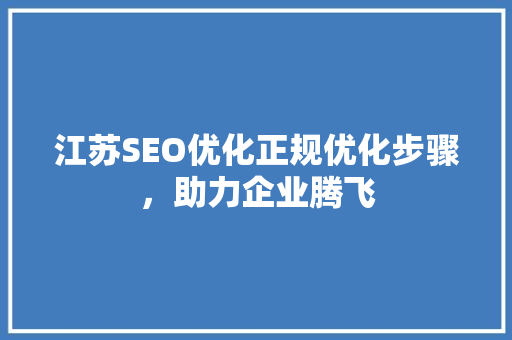 江苏SEO优化正规优化步骤，助力企业腾飞