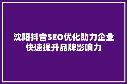沈阳抖音SEO优化助力企业快速提升品牌影响力