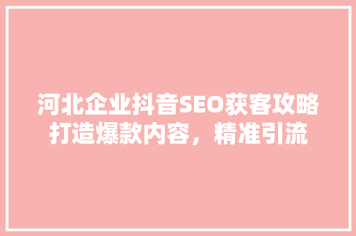 河北企业抖音SEO获客攻略打造爆款内容，精准引流