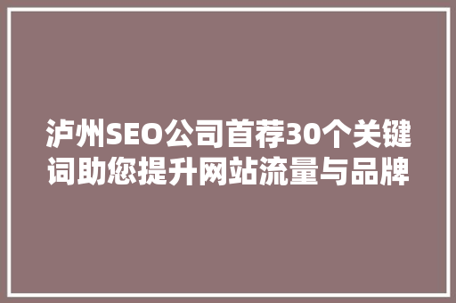 泸州SEO公司首荐30个关键词助您提升网站流量与品牌影响力