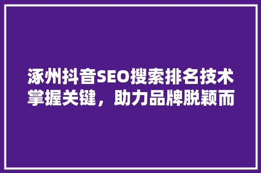 涿州抖音SEO搜索排名技术掌握关键，助力品牌脱颖而出