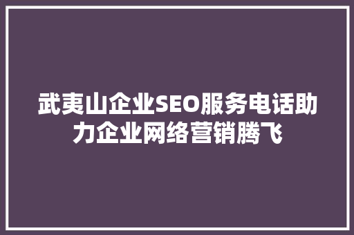 武夷山企业SEO服务电话助力企业网络营销腾飞
